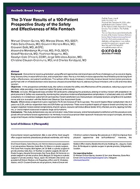 Nghiên cứu theo dõi 3 năm về Mia Femtech đăng trên Aesthetic Surgery Journal