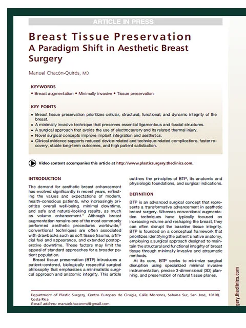 Trang nhất bài báo trên Clinics in Plastic Surgery — Breast Tissue Preservation: A Paradigm Shift in Aesthetic Breast Surgery
